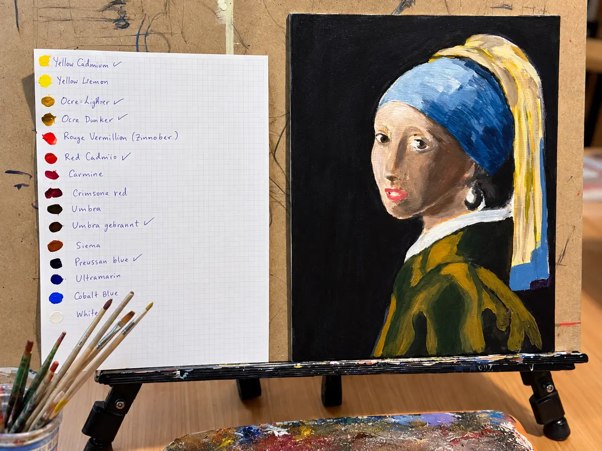 Vermeer-inspired portrait painting with a color study